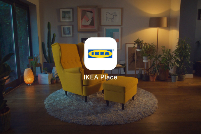 Ikea WebAR app logo with the furniture in the background.  Image form Ikea website