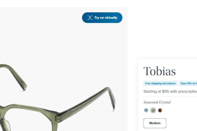 Image from Warby Parker website showing virtual glasses try-on